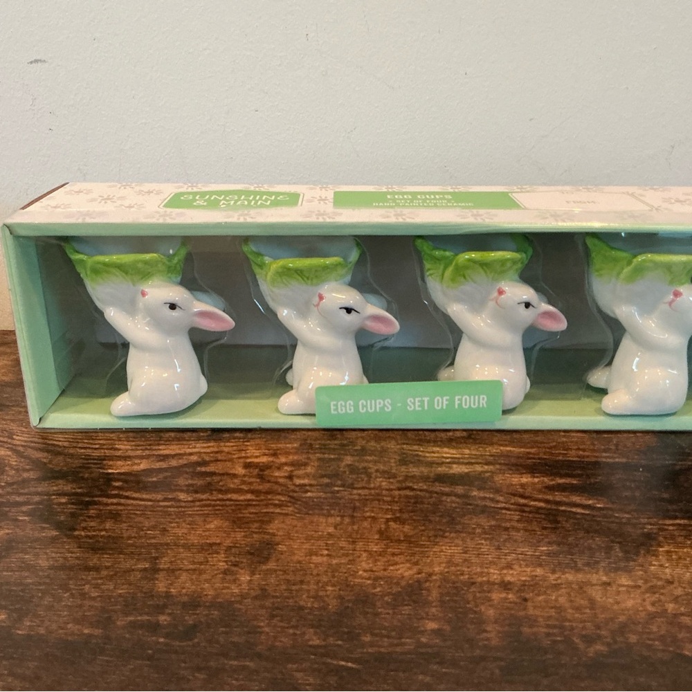 Bunny Egg Cups Set of Four - White and Green - Picture 2 of 4